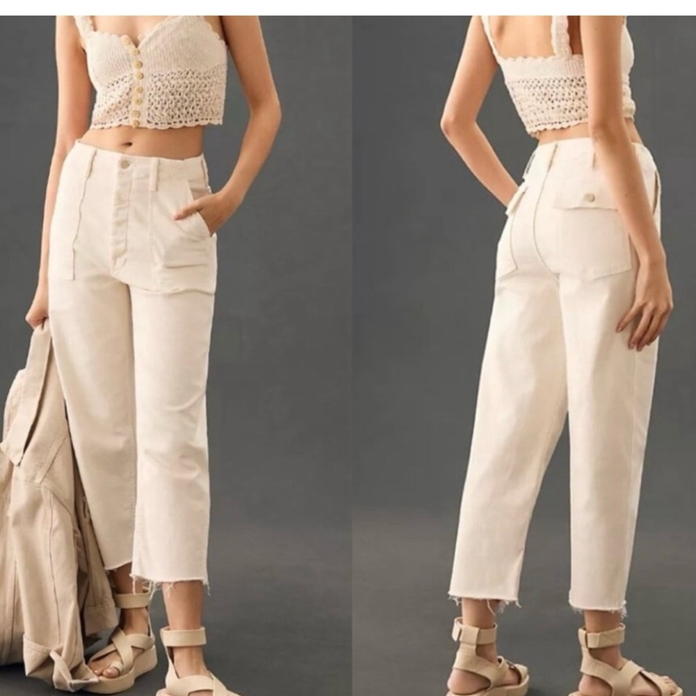 Mother Patch Pocket Private Ankle Fray Cropped Jeans In Cream women size 26
